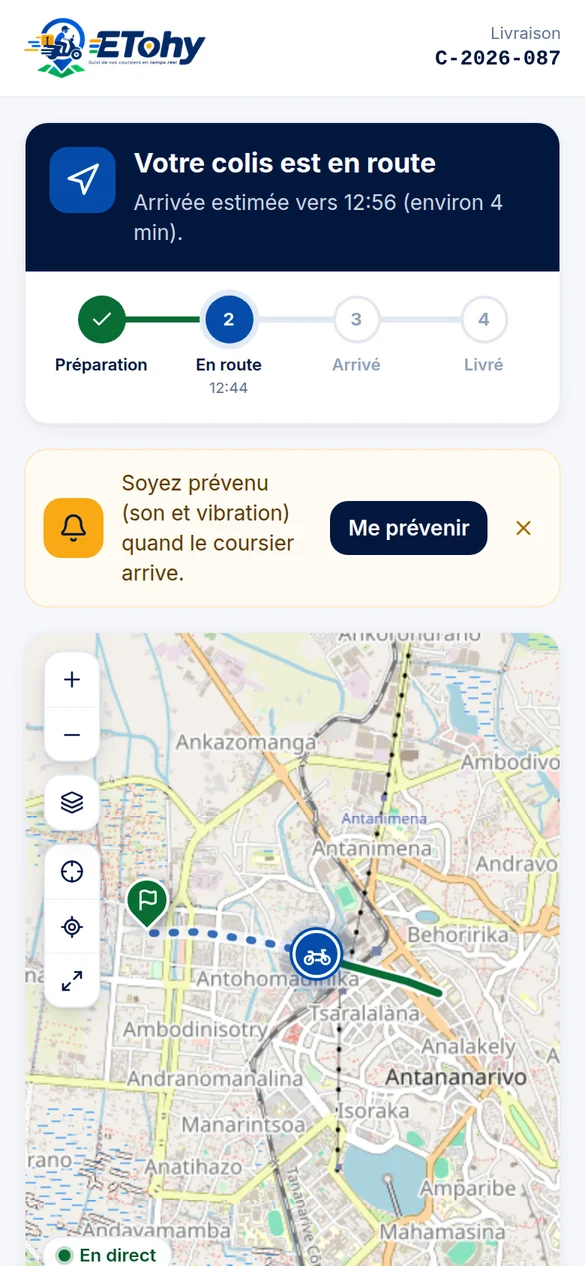 Page de suivi client